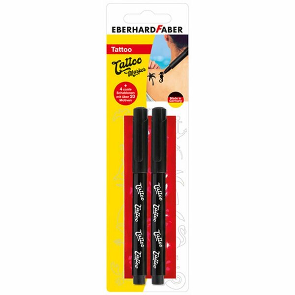 Eberhard Faber EF-559597 Tattoo Marker 2 Stuks + Sjablonen Zwart