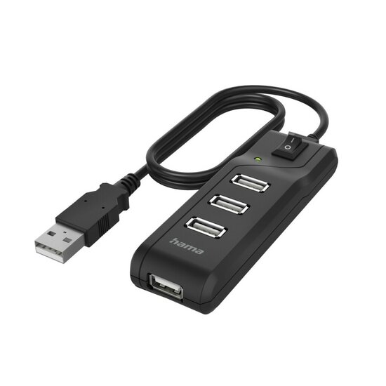 Hama USB-hub 4-poorts USB 2.0 480 Mbit/s Aan/uit-schakelaar