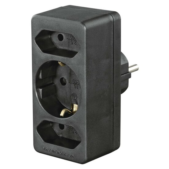 Hama Stopcontactadapter 3-voudig 1x Geaard Stopcontact 2x Euro Zwart