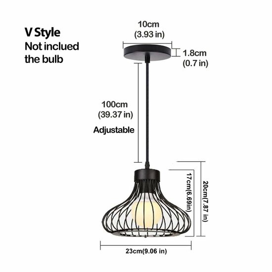 Homestyle Pro MK013-B Industri&euml;le Hanglamp 23x20 cm Zwart/Metaal