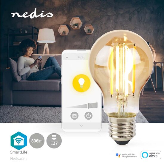 Nedis WIFILRF10A60 Smartlife Led Filamentlamp Wi-fi E27 806 Lm 7 W Warm Wit Glas Android&trade; / Ios Peer