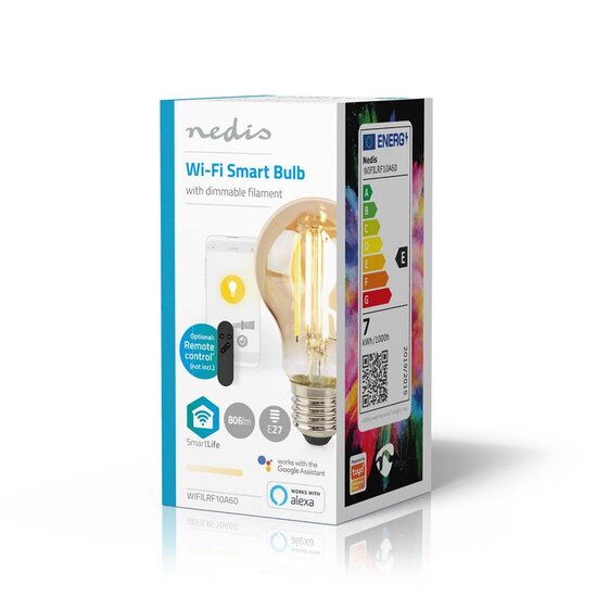 Nedis WIFILRF10A60 Smartlife Led Filamentlamp Wi-fi E27 806 Lm 7 W Warm Wit Glas Android&trade; / Ios Peer