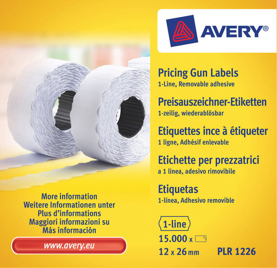 Avery AV-PLR1226 Prijstangetiketten Non-permanent 26x12mm Wit 10 Rol In Doos