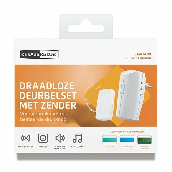 KlikAanKlikUit ACDB8000BC Plug-In Draadloze Deurbelset met Zender Wit