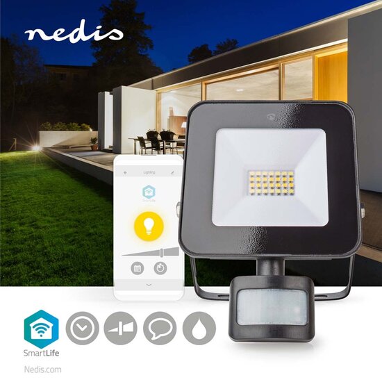 Nedis WIFILOFS20FBK Smartlife Schijnwerper Bewegingssensor 1500 Lm Wi-fi 20 W Dimbaar Wit 3000 - 6500 K Aluminium Android&trade; / Ios