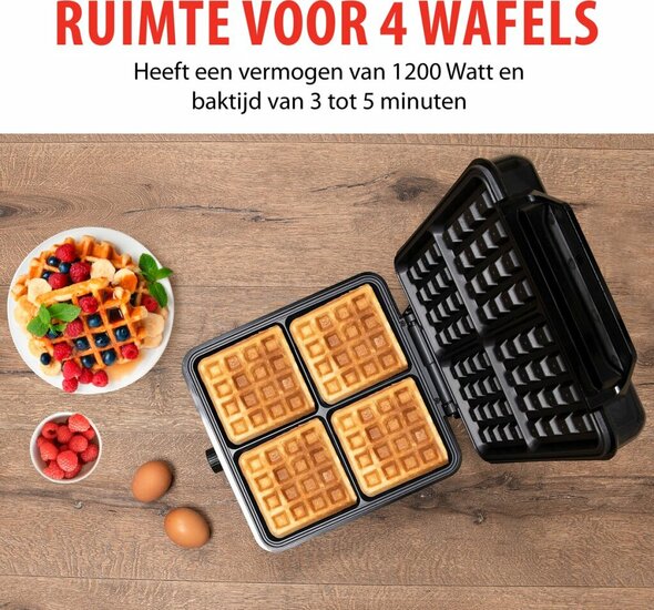 Alpina Wafelijzer Brusselse Wafels Antiaanbaklaag 4 Wafels 1200W