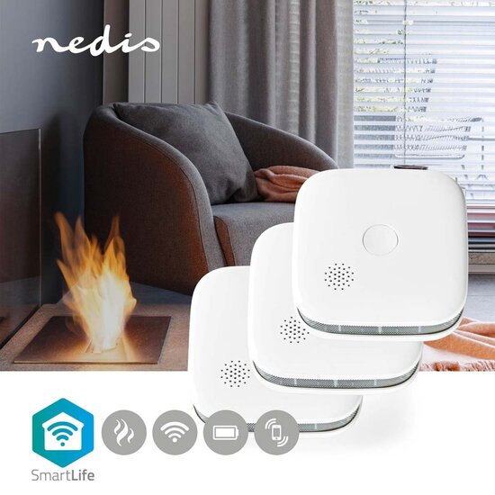 Nedis WIFIDS20WT3 Smartlife Rookmelder Wi-fi Batterij Gevoed Levenscyclus Sensor: 10 Jaar En 14604 Max. Batterijduur: 24 Maanden Android&trade; / Ios 85 Db Wit 3 Stuks