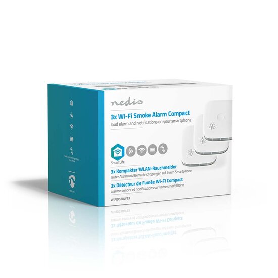 Nedis WIFIDS20WT3 Smartlife Rookmelder Wi-fi Batterij Gevoed Levenscyclus Sensor: 10 Jaar En 14604 Max. Batterijduur: 24 Maanden Android&trade; / Ios 85 Db Wit 3 Stuks