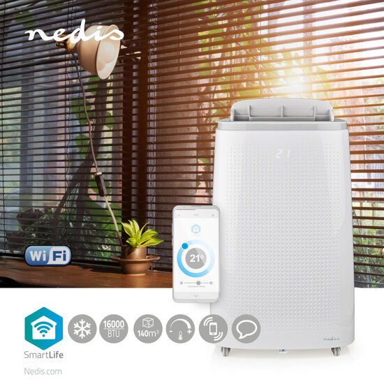 Nedis WIFIACMB1WT16 Smartlife Airconditioner Wi-fi 16000 Btu 140 M&sup3; Ontvochtiging Android&trade; &amp; Ios Energieklasse: A 3 Snelheden 65 Db Wit