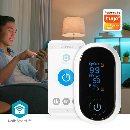 Nedis BTHOX10WT Smartlife Pulse Oximeter Bluetooth&reg; Oled-scherm Anti-bewegingsinterferentie / Auditief Alarm / Hoge Precisie Sensor / Perfusie-index / Polsslag / Zuurstofverzadiging (spo2) Wit