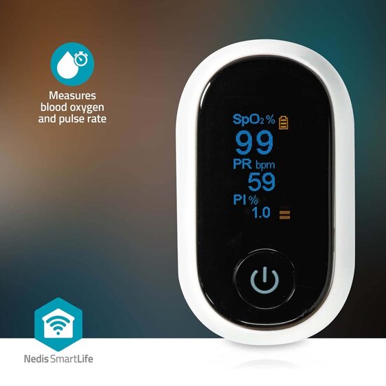 Nedis BTHOX10WT Smartlife Pulse Oximeter Bluetooth&reg; Oled-scherm Anti-bewegingsinterferentie / Auditief Alarm / Hoge Precisie Sensor / Perfusie-index / Polsslag / Zuurstofverzadiging (spo2) Wit