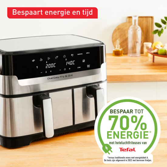 Tefal EY905D Easy Fry &amp; Grill Dual Heteluchtfriteuse 8.3L 2700W RVS/Zwart