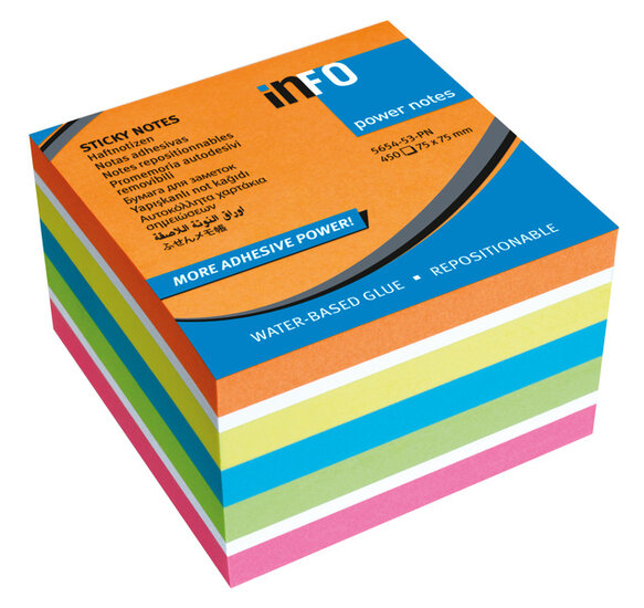 Info Notes IN-5654-53-PN Powernotes 75x75mm Ass. Briljant Blok A 450 Vel.