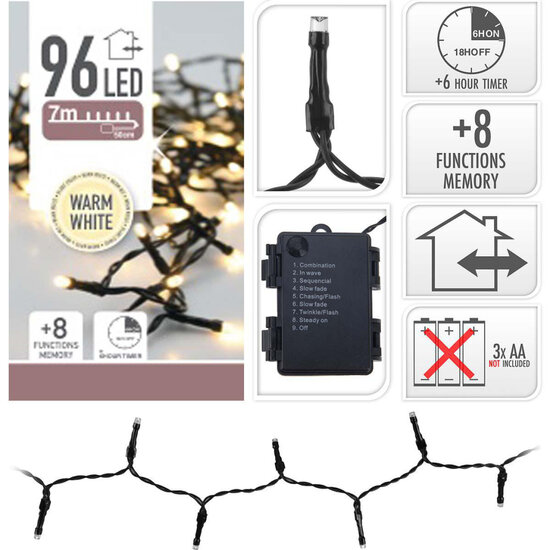 S.I.A. Batterij Kerstverlichting 7M 96 LED&#039;s IP44 + Timer