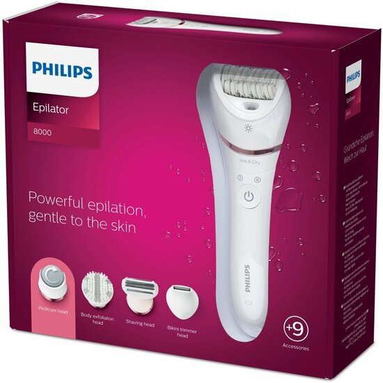 Philips BRE740/10 Epilator Series 8000 Wet and Dry-Epileerapparaat Roze/Wit