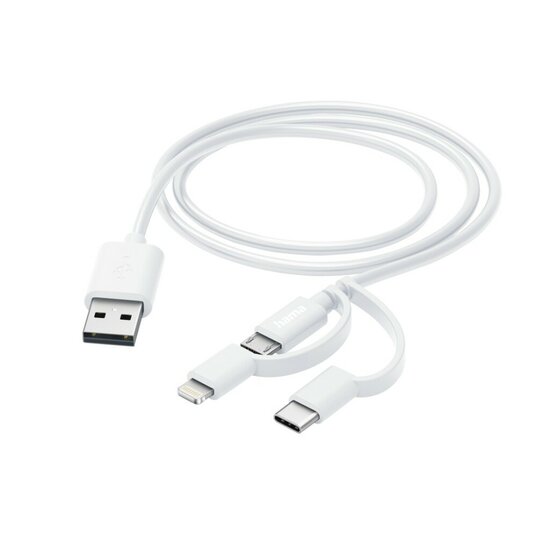 Hama 3in1 Multi-oplaadkabel USB-A - Micro-USB USB-C En Lightning 1,0 M Wit