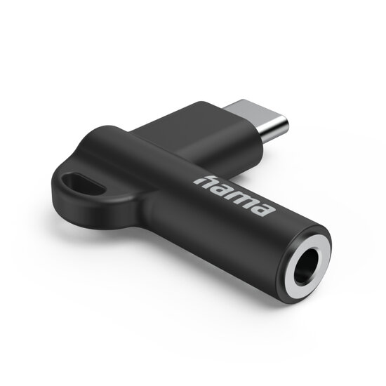 Hama Aux-Adapter USB C&ndash;3.5 mm Jack Aansluiting 90&deg; Hoekstekker Zwart