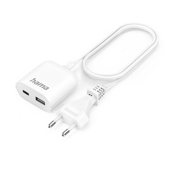 Hama USB Netadapter met 190 cm Lange Kabel 3.5A 1x USB A 1x USB C Wit