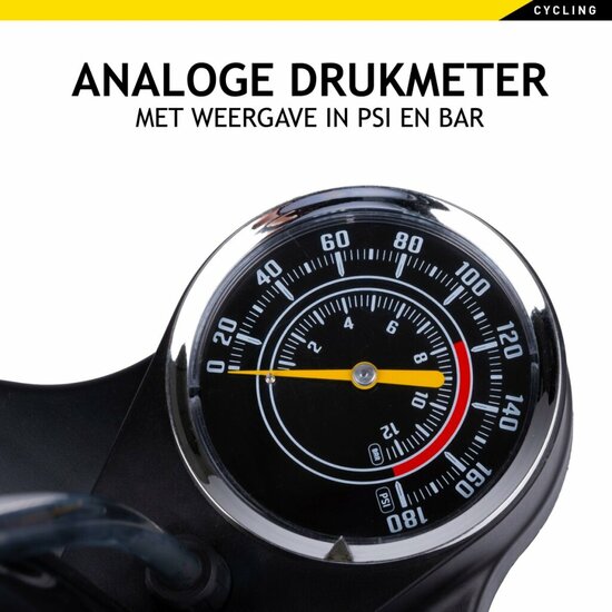 Dunlop Fietspomp met Drukmeter Dubbel Ventiel Hollands Ventiel/Frans Ventiel/Autoventiel